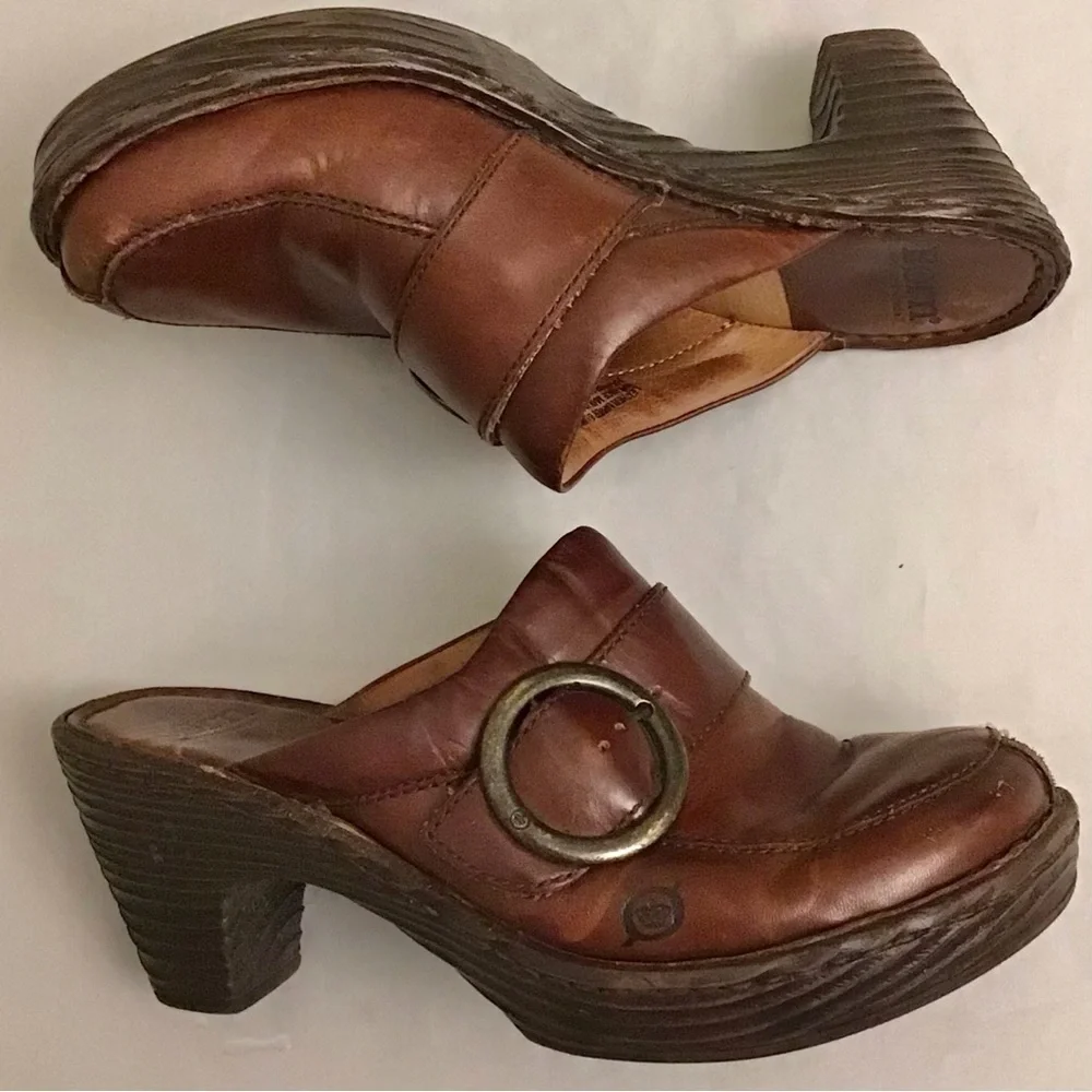 Born 7 Clogs Women’s Comfort Shoes Brown Distressed Leather Boho Platform - Picture 11 of 13